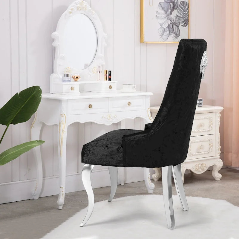 Ice Velvet Button Tufted Dining Chair High Wingback