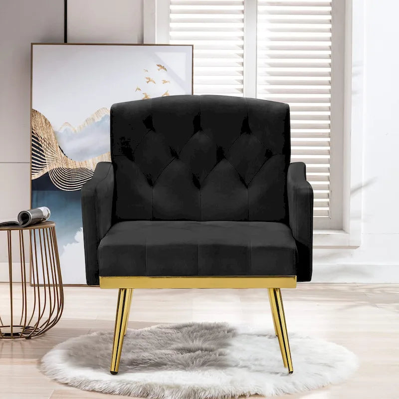 Velvet Accent Chair, Comfy Tufted Upholstered Armchair, Gold Legs - 28.7W