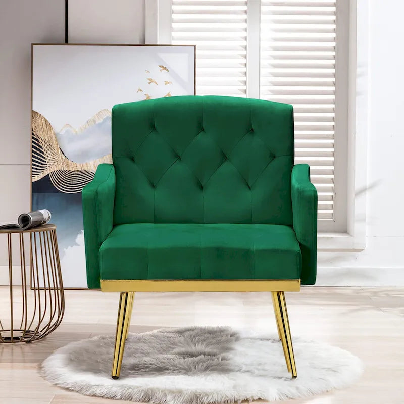 Velvet Accent Chair, Comfy Tufted Upholstered Armchair, Gold Legs - 28.7W