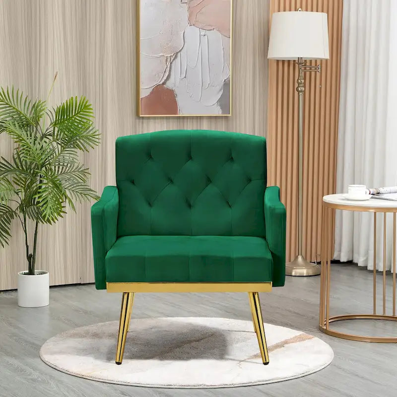 Velvet Accent Chair, Comfy Tufted Upholstered Armchair, Gold Legs - 28.7W