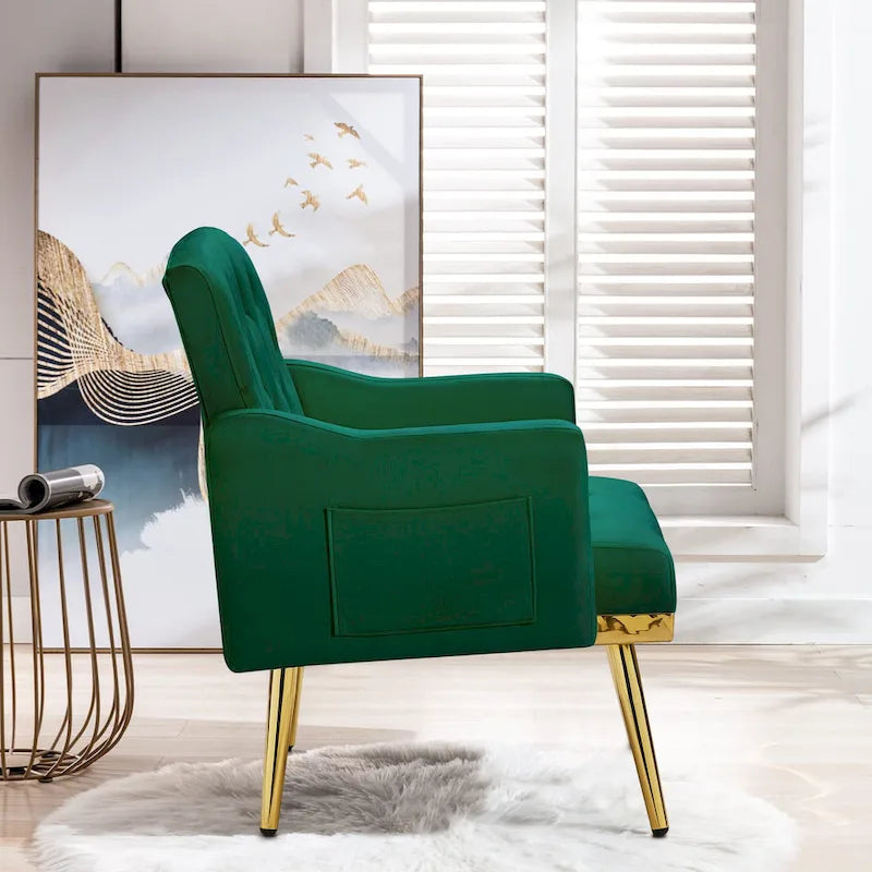 Velvet Accent Chair, Comfy Tufted Upholstered Armchair, Gold Legs - 28.7W