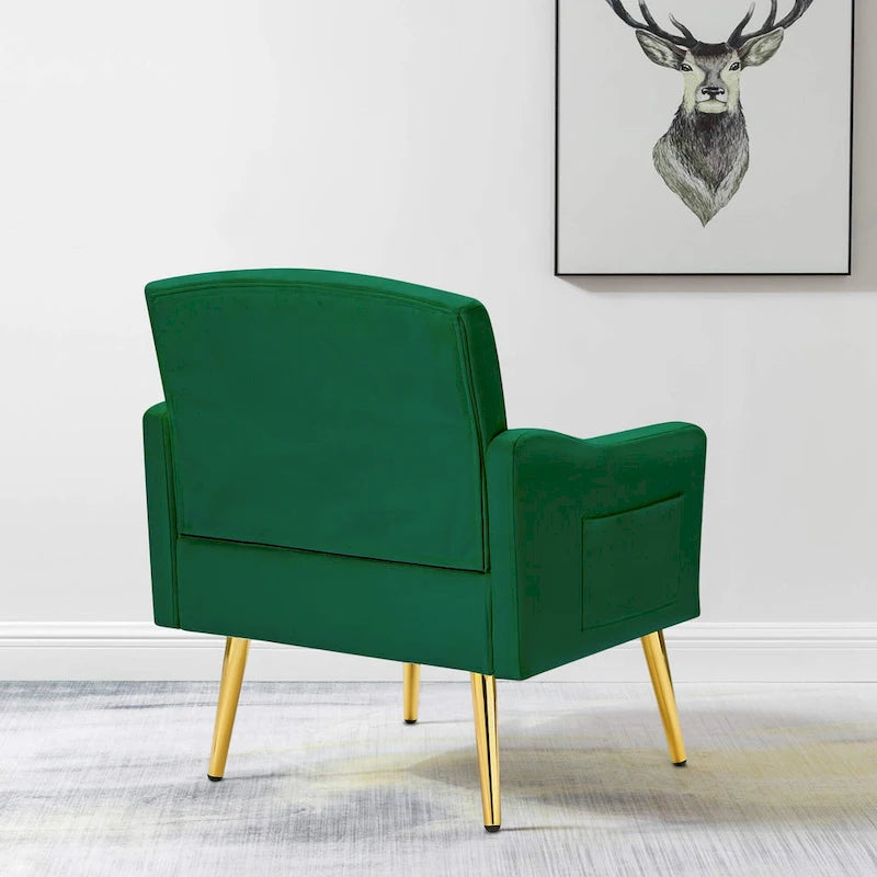 Velvet Accent Chair, Comfy Tufted Upholstered Armchair, Gold Legs - 28.7W