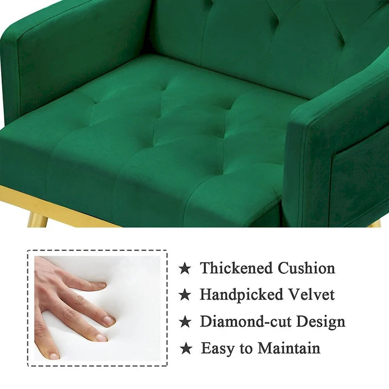 Velvet Accent Chair, Comfy Tufted Upholstered Armchair, Gold Legs - 28.7W