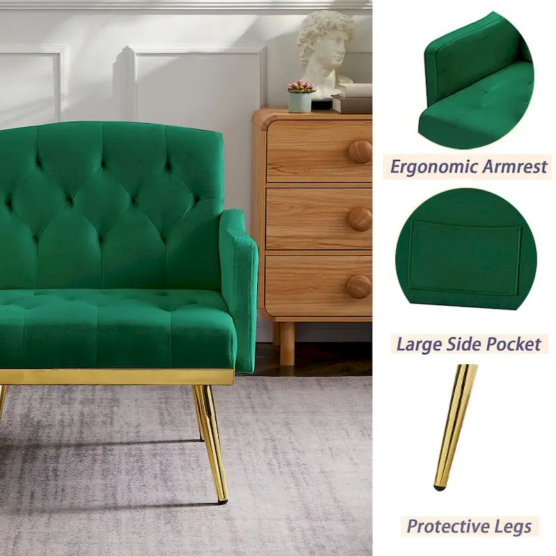 Velvet Accent Chair, Comfy Tufted Upholstered Armchair, Gold Legs - 28.7W