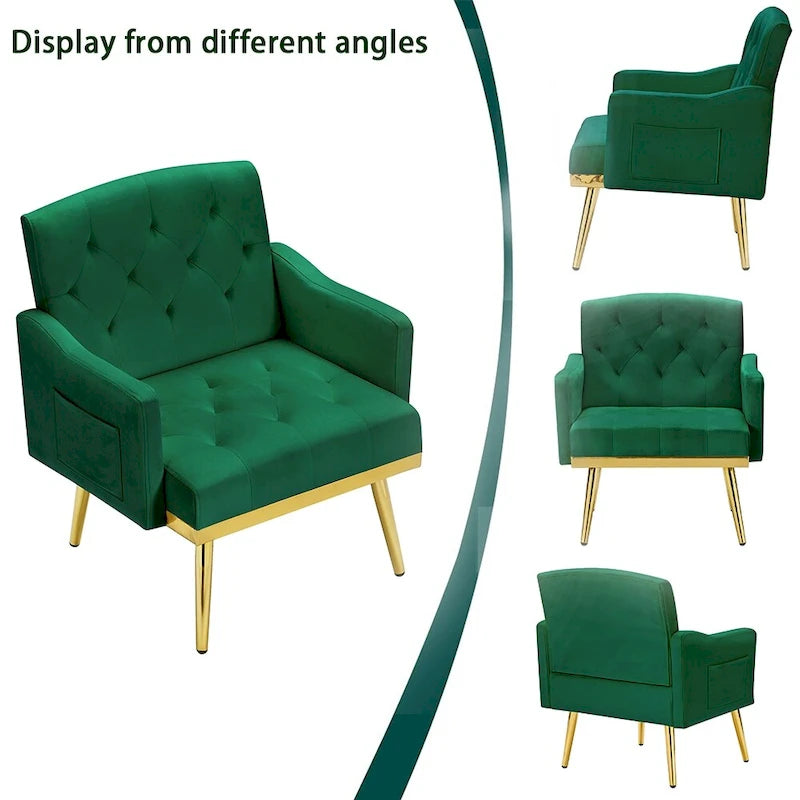 Velvet Accent Chair, Comfy Tufted Upholstered Armchair, Gold Legs - 28.7W