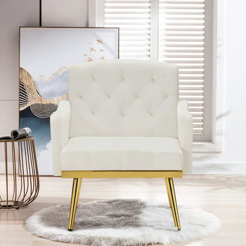 Velvet Accent Chair, Comfy Tufted Upholstered Armchair, Gold Legs - 28.7W