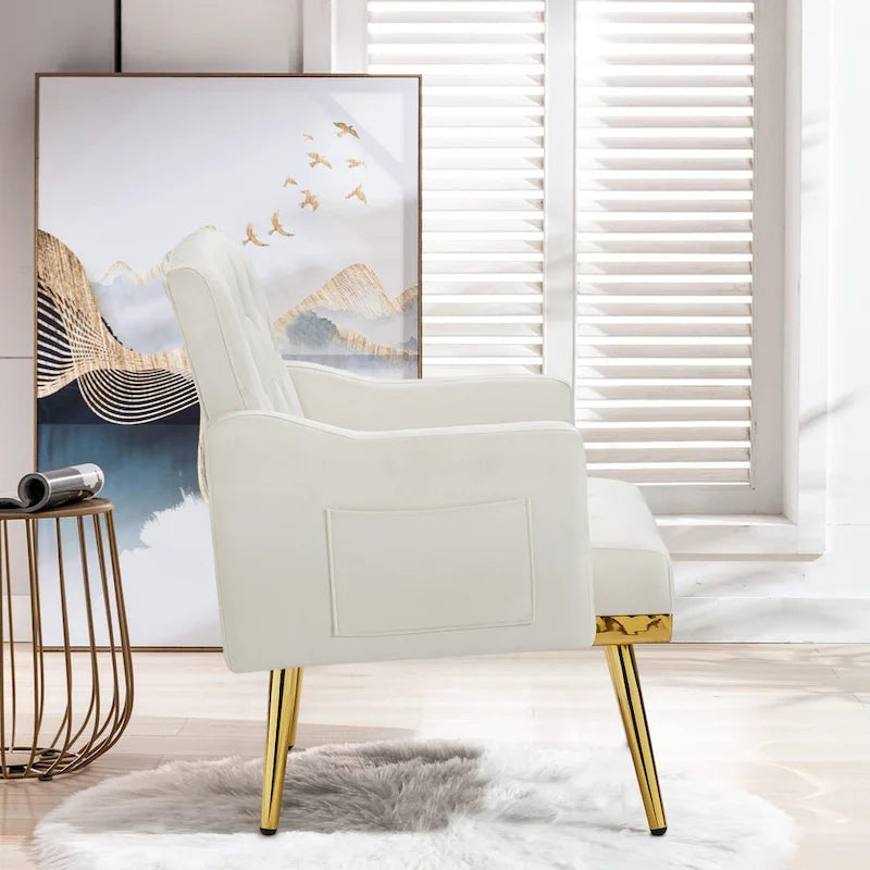 Velvet Accent Chair, Comfy Tufted Upholstered Armchair, Gold Legs - 28.7W
