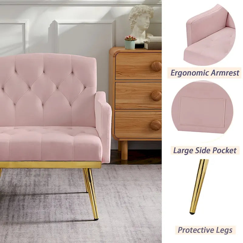 Velvet Accent Chair, Comfy Tufted Upholstered Armchair, Gold Legs - 28.7W