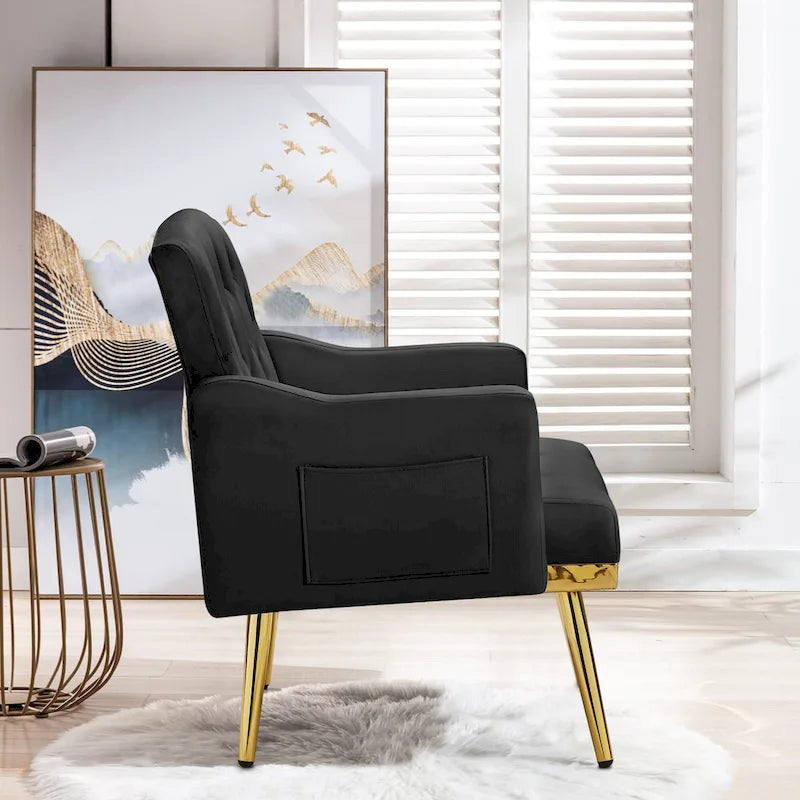 Velvet Accent Chair, Comfy Tufted Upholstered Armchair, Gold Legs - 28.7W