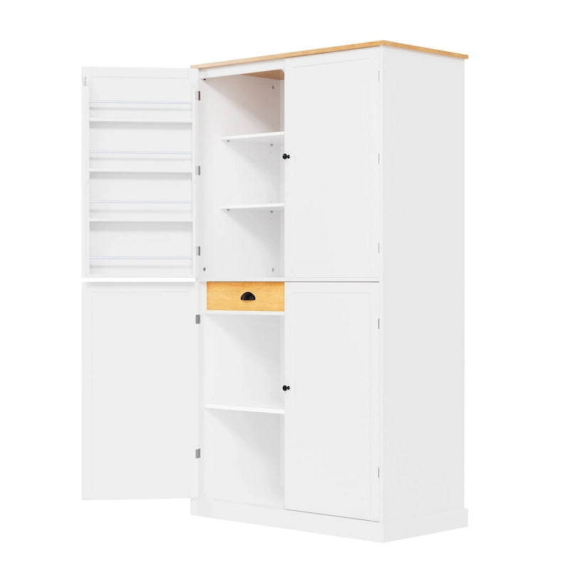 40.2x20x71.3 High Freestanding Kitchen Pantry Large Cupboard Storage Cabinet with 2 Drawers 2 Adjustable Shelves 8 Door Shelves