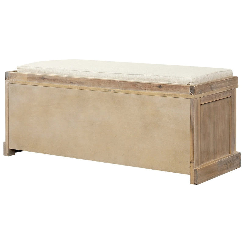 Rustic Storage Bench with 3 Removable Classic Rattan Basket , Entryway Bench with Removable Cushion