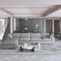160.6 Modern Linen Sectional Sofa4-seater Modular Couch with Storage Ottoman for Living Room.
