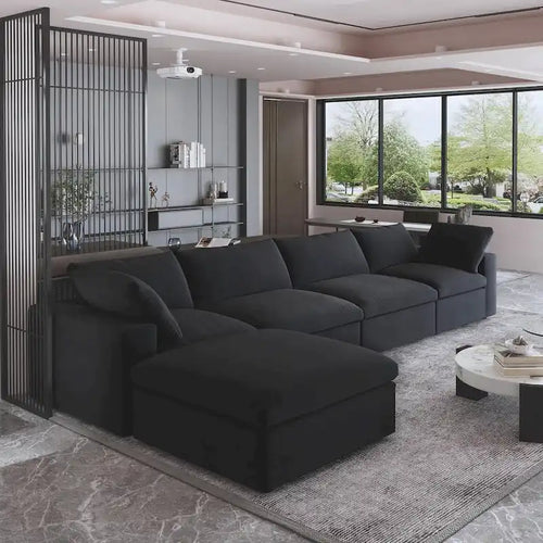 160.6 Modern Linen Sectional Sofa4-seater Modular Couch with Storage Ottoman for Living Room.