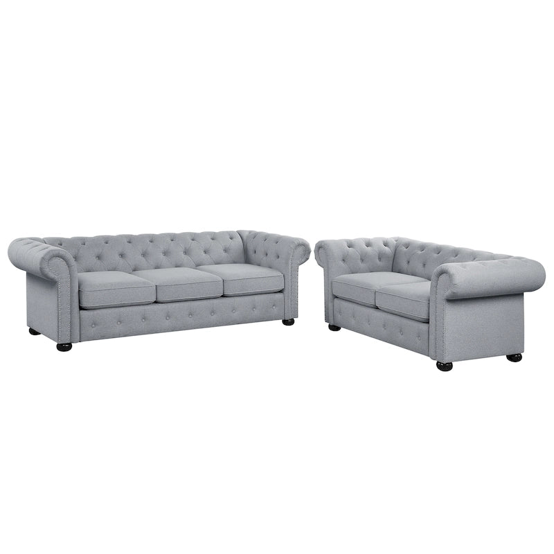 Corvus Aleksis 2-piece Tufted Rolled Arm Chesterfield Sofa and Loveseat Set