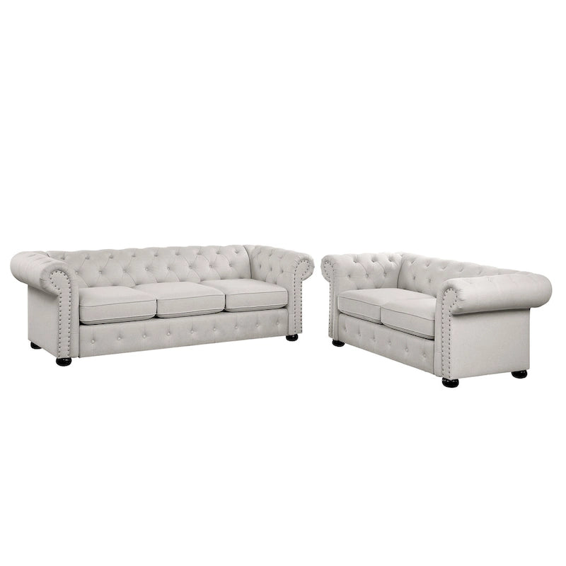 Corvus Aleksis 2-piece Tufted Rolled Arm Chesterfield Sofa and Loveseat Set