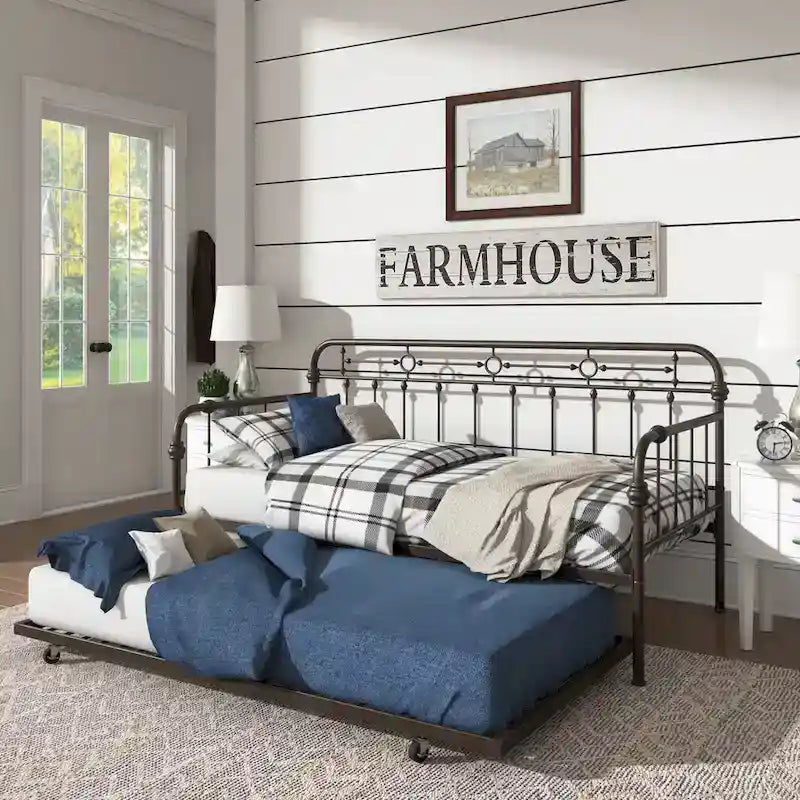 Darren Antique Dark Bronze Metal Daybed with Trundle by iNSPIRE Q Classic