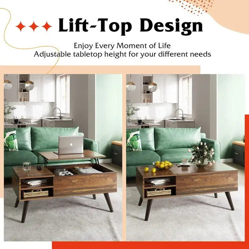 Lift Top Coffee Table with Storage for Living Room - 39.37D x 19.69W x 16.93H