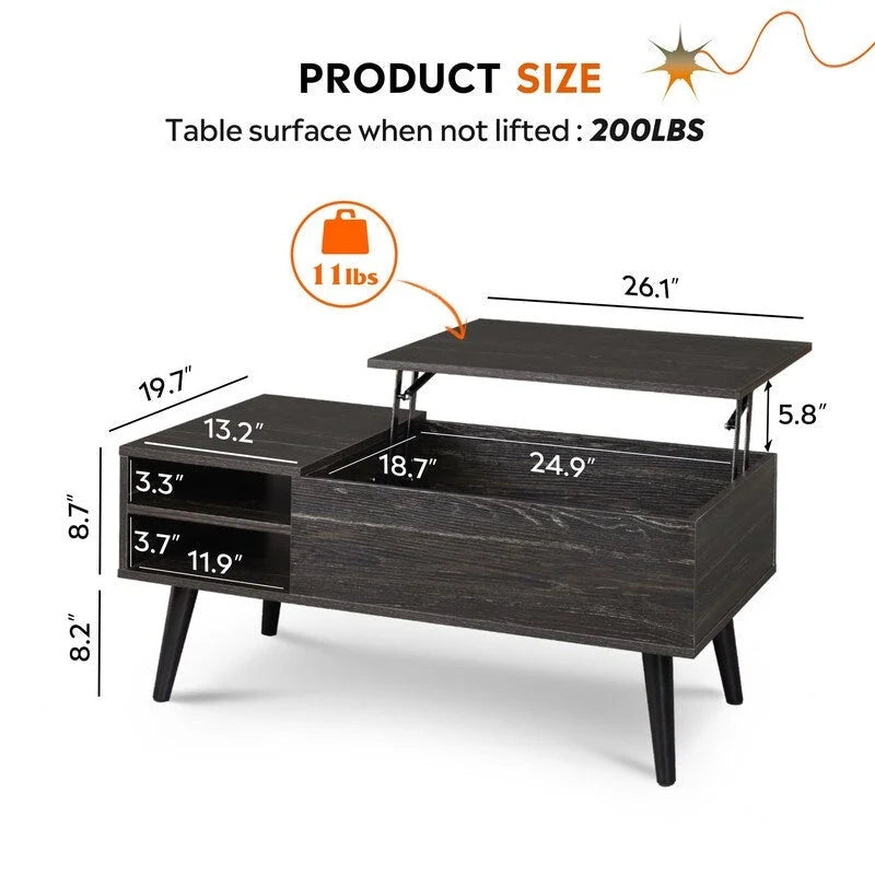 Lift Top Coffee Table with Storage for Living Room - 39.37D x 19.69W x 16.93H