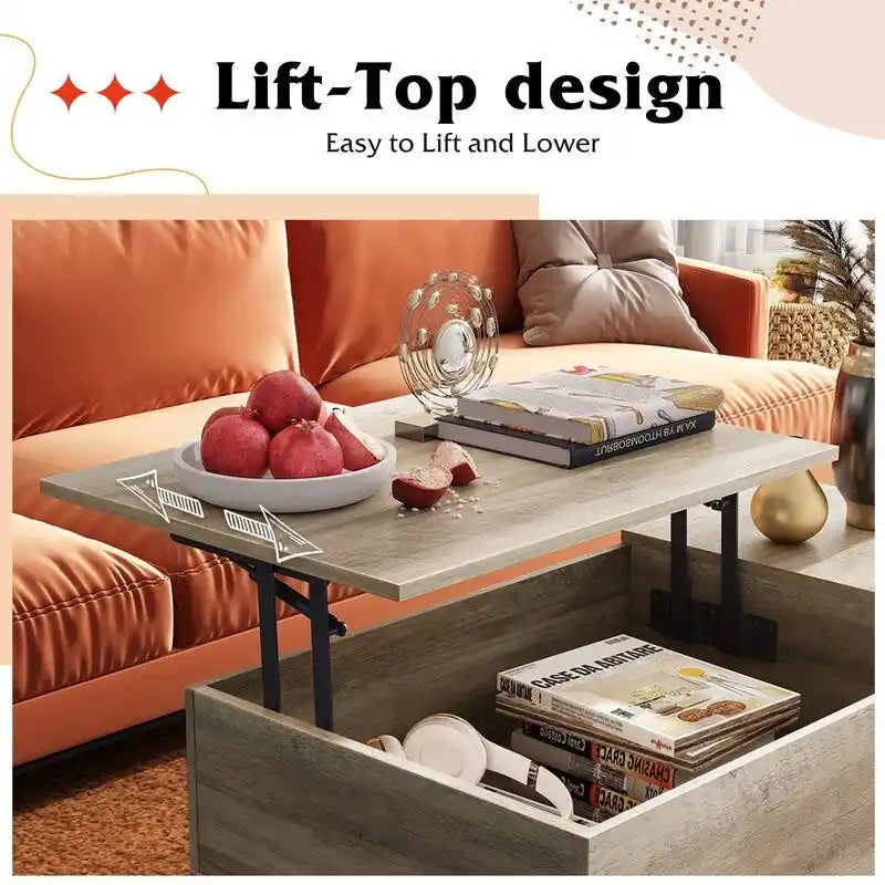 Lift Top Coffee Table with Storage for Living Room - 39.37D x 19.69W x 16.93H