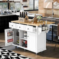 53 in. Rubber Wood Drop-Leaf Countertop Kitchen Island on 5 Wheels with Storage Cabinet and 3 Drawers - 53