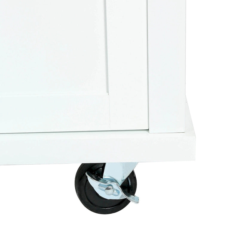 53 in. Rubber Wood Drop-Leaf Countertop Kitchen Island on 5 Wheels with Storage Cabinet and 3 Drawers - 53