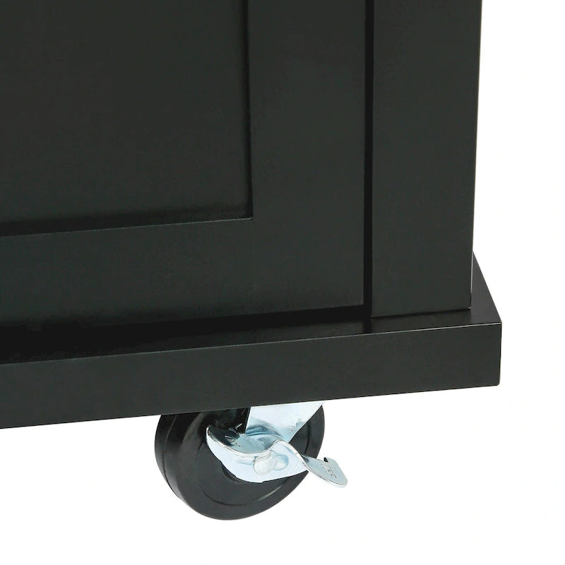 53 in. Rubber Wood Drop-Leaf Countertop Kitchen Island on 5 Wheels with Storage Cabinet and 3 Drawers - 53