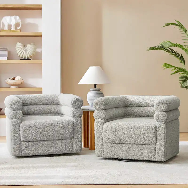 Rosa Modern Boucle Swivel Chair with Pillow Set of 2 by HULALA HOME