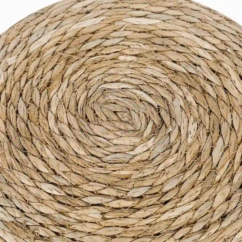 Adeco Set of 2 Foot Stool Natural Cattail Hand Weave Poufs Ottoman