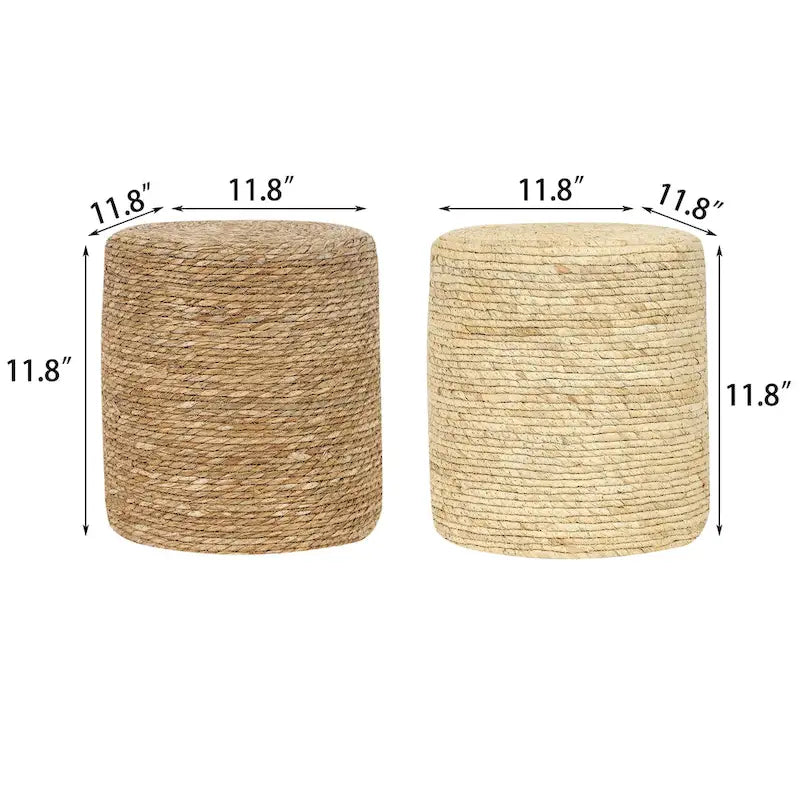 Adeco Set of 2 Foot Stool Natural Cattail Hand Weave Poufs Ottoman