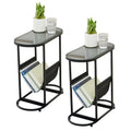 Oval Narrow Side Table Set of 2 End Tables with Organizer Storage