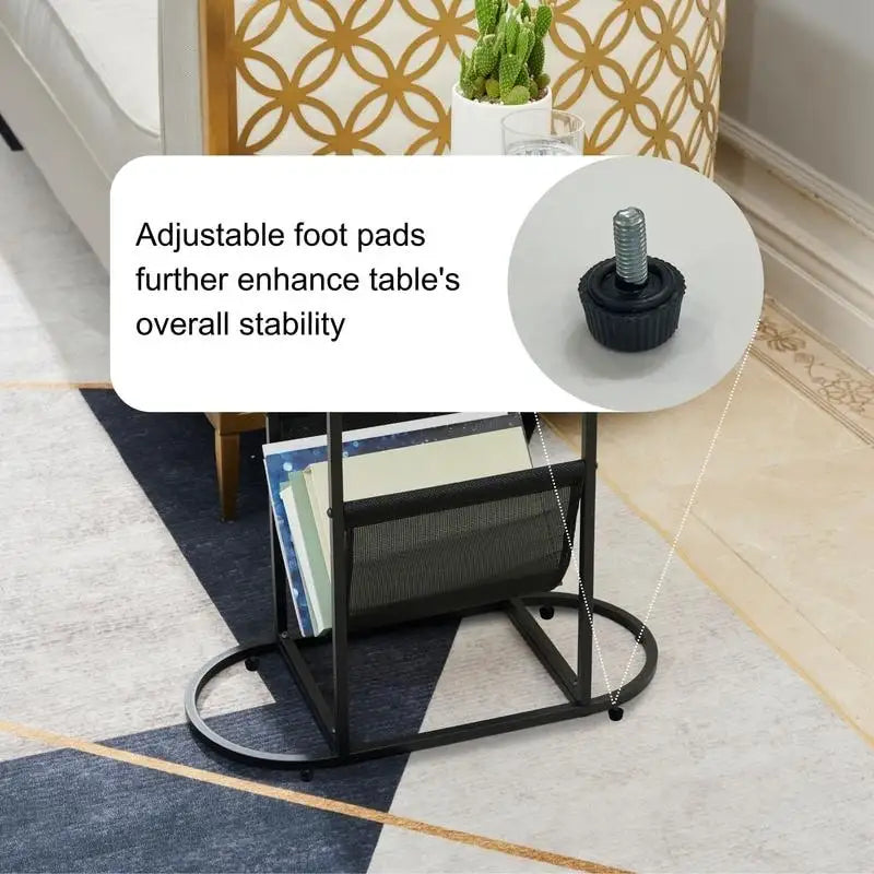 Oval Narrow Side Table Set of 2 End Tables with Organizer Storage