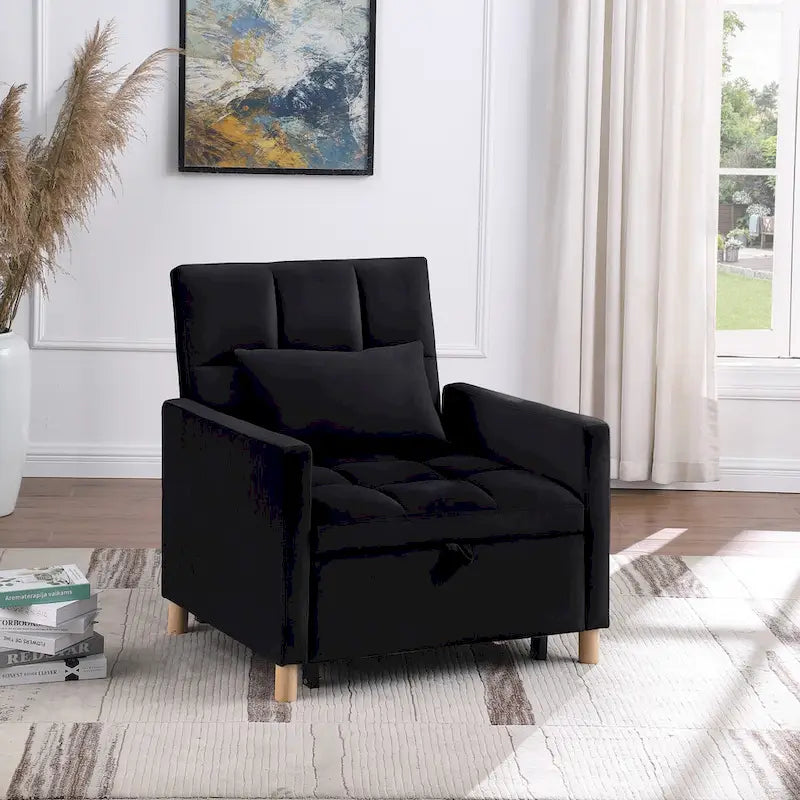 3-in-1 Convertible Sleeper Sofa Lounge Chair Bed, Black