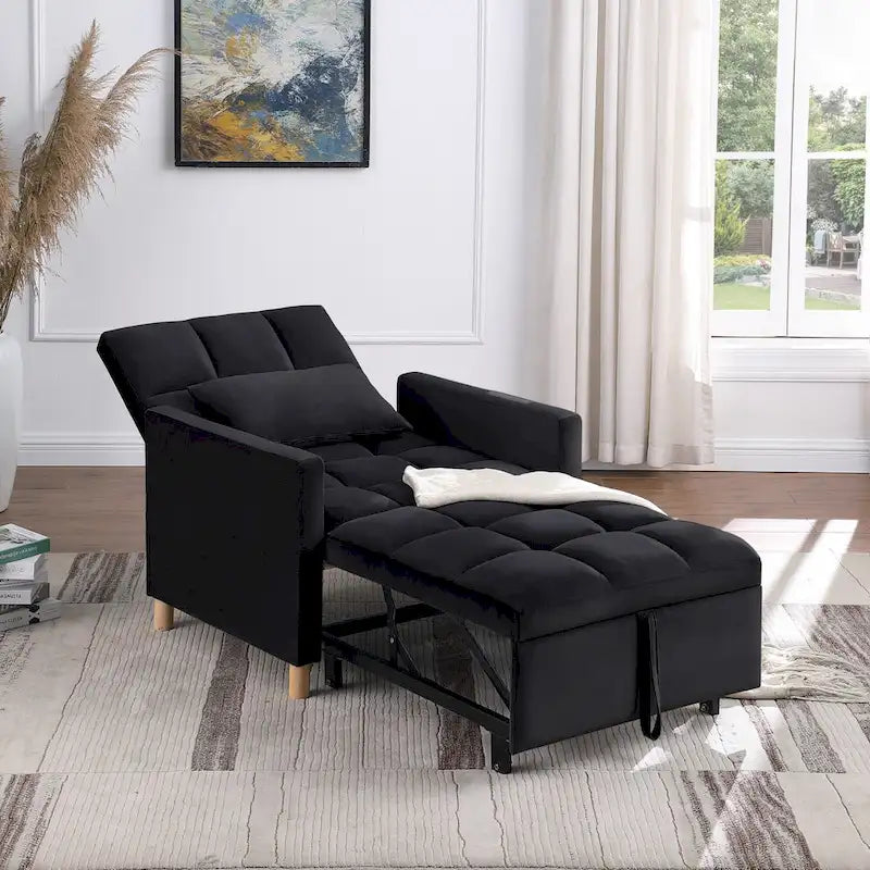 3-in-1 Convertible Sleeper Sofa Lounge Chair Bed, Black