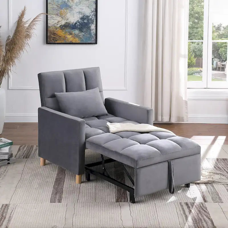 3-in-1 Convertible Sleeper Sofa Lounge Chair Bed, Black