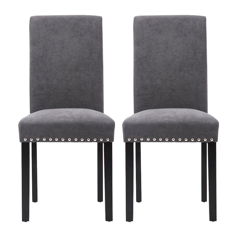 Fabric Upholstered Nailhead Trim Parsons Dining Chairs Terry Cloth Set of 2