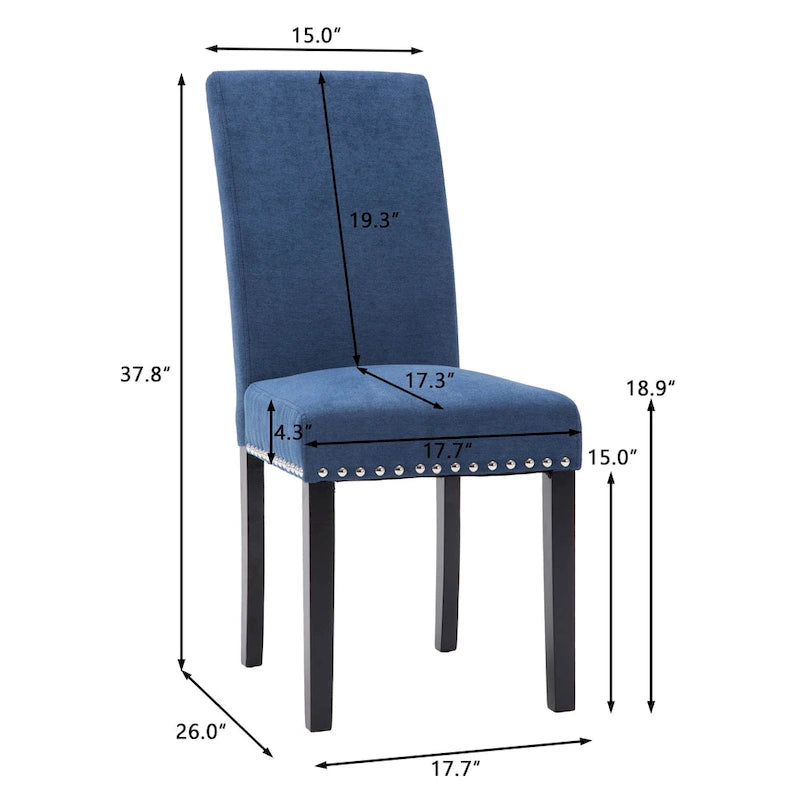Fabric Upholstered Nailhead Trim Parsons Dining Chairs Terry Cloth Set of 2