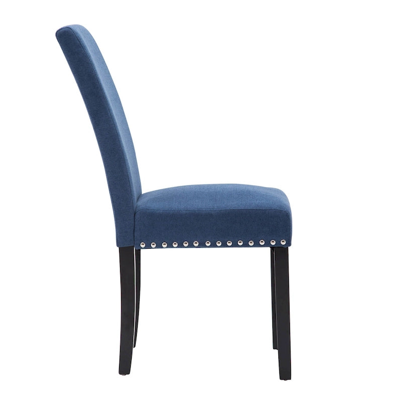 Fabric Upholstered Nailhead Trim Parsons Dining Chairs Terry Cloth Set of 2
