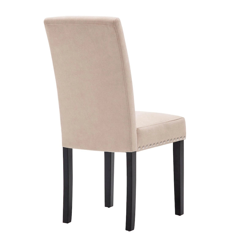 Fabric Upholstered Nailhead Trim Parsons Dining Chairs Terry Cloth Set of 2