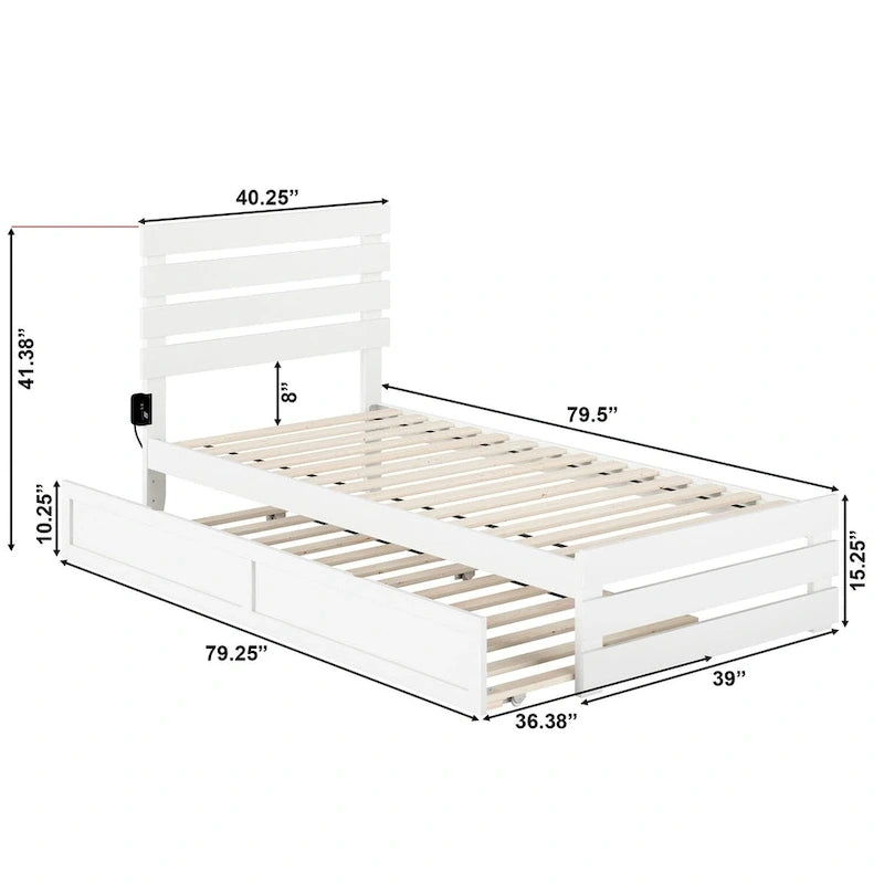Oxford Bed with Footboard and USB Turbo Charger with Twin XL Trundle