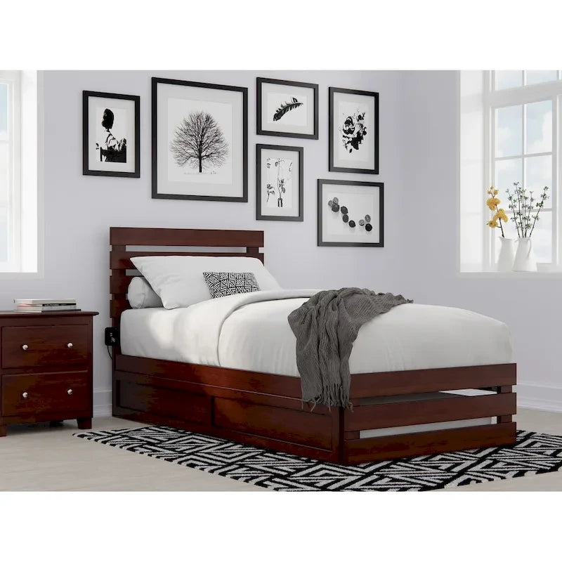Oxford Bed with Footboard and USB Turbo Charger with Twin XL Trundle