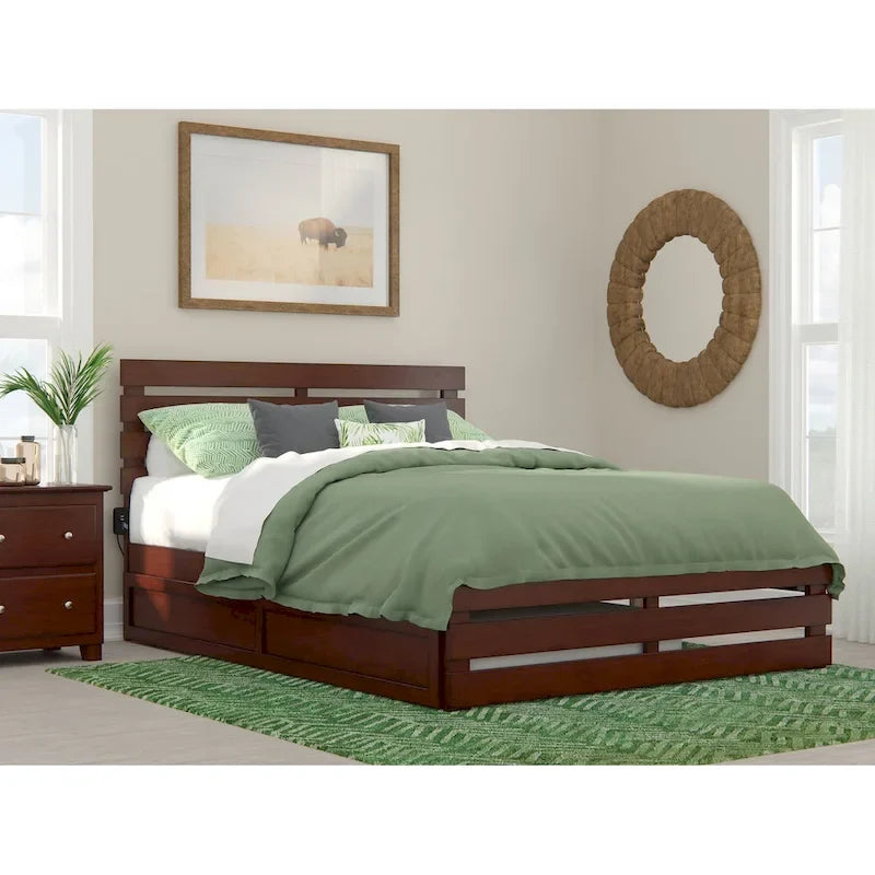 Oxford Bed with Footboard and USB Turbo Charger with Twin XL Trundle