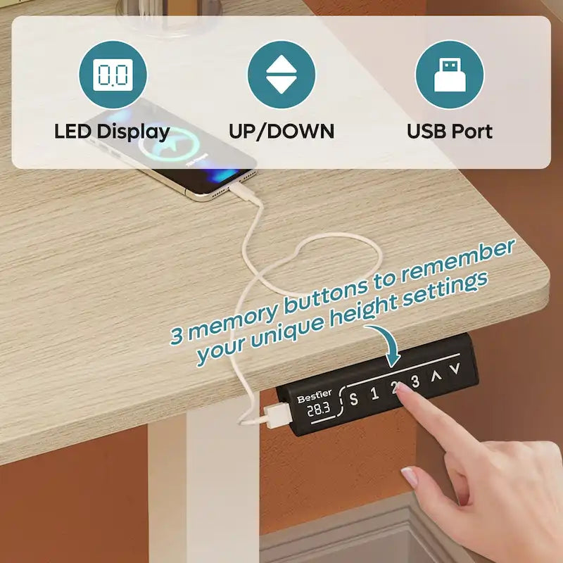Standing Desk Electric Ergonomic Office Desk Computer Desk Height Adjustable Table with USB Port