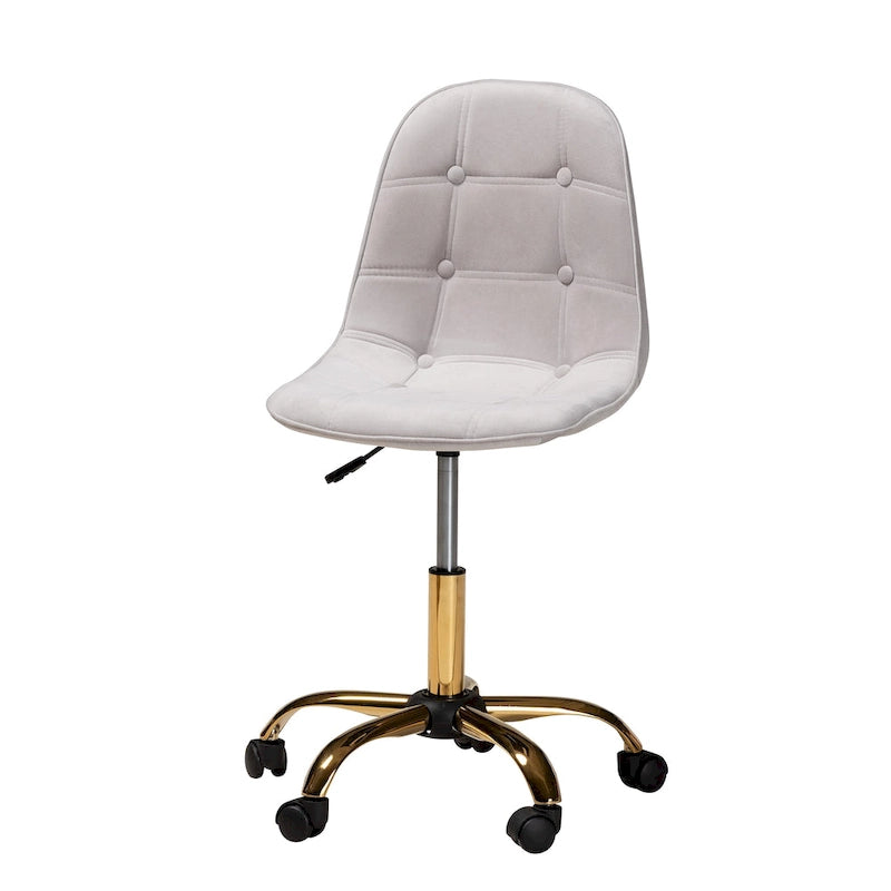 Kabira Contemporary Glam and Luxe Velvet Fabric and Gold Metal Swivel Office chair