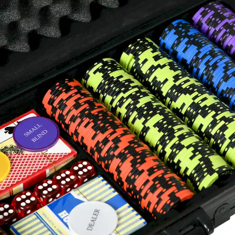 Soozier Poker Chip Set with 6 Denominations, 500 Chips, 14 Gram Clay, Casino Poker Chips with Aluminum Case