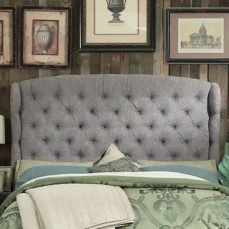 Moser Bay Furniture Feliciti Tufted with Wings Upholstery Headboard, Queen Size, Grey