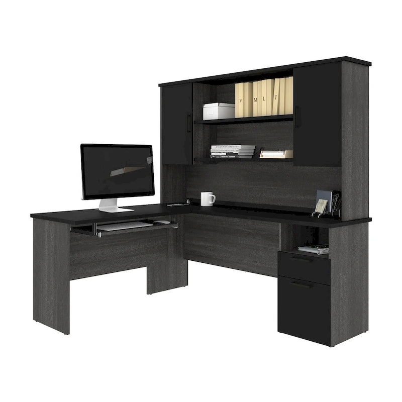 Bestar Norma L-shaped Desk with Hutch