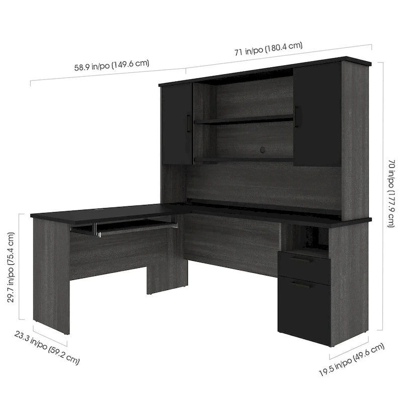 Bestar Norma L-shaped Desk with Hutch