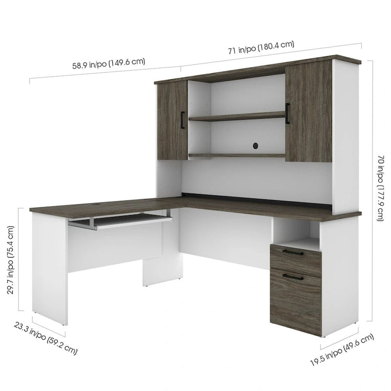 Bestar Norma L-shaped Desk with Hutch