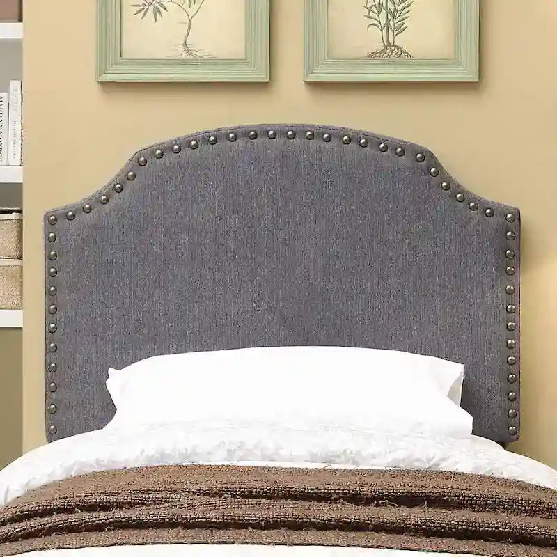 Emira Transitional Grey Adjustable Flax Upholstered Nailhead Headboard by Furniture of America