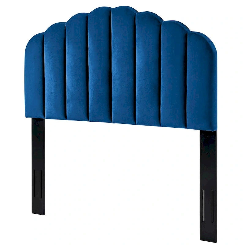 Burney Scalloped Blue Velvet Upholstered King/California King Size Headboard